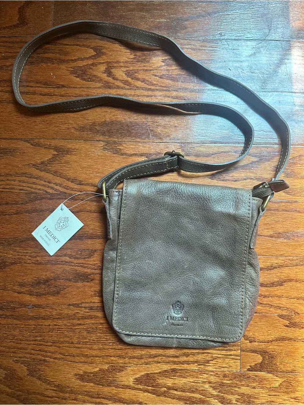NWT I MEDICI FIRENZE Gray Leather Made in Italy Satchel Crossbody Handbag